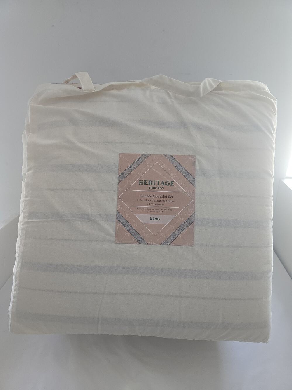 Heritage Threads 4-Piece King Coverlet Set with Comforter Beige with Red strip